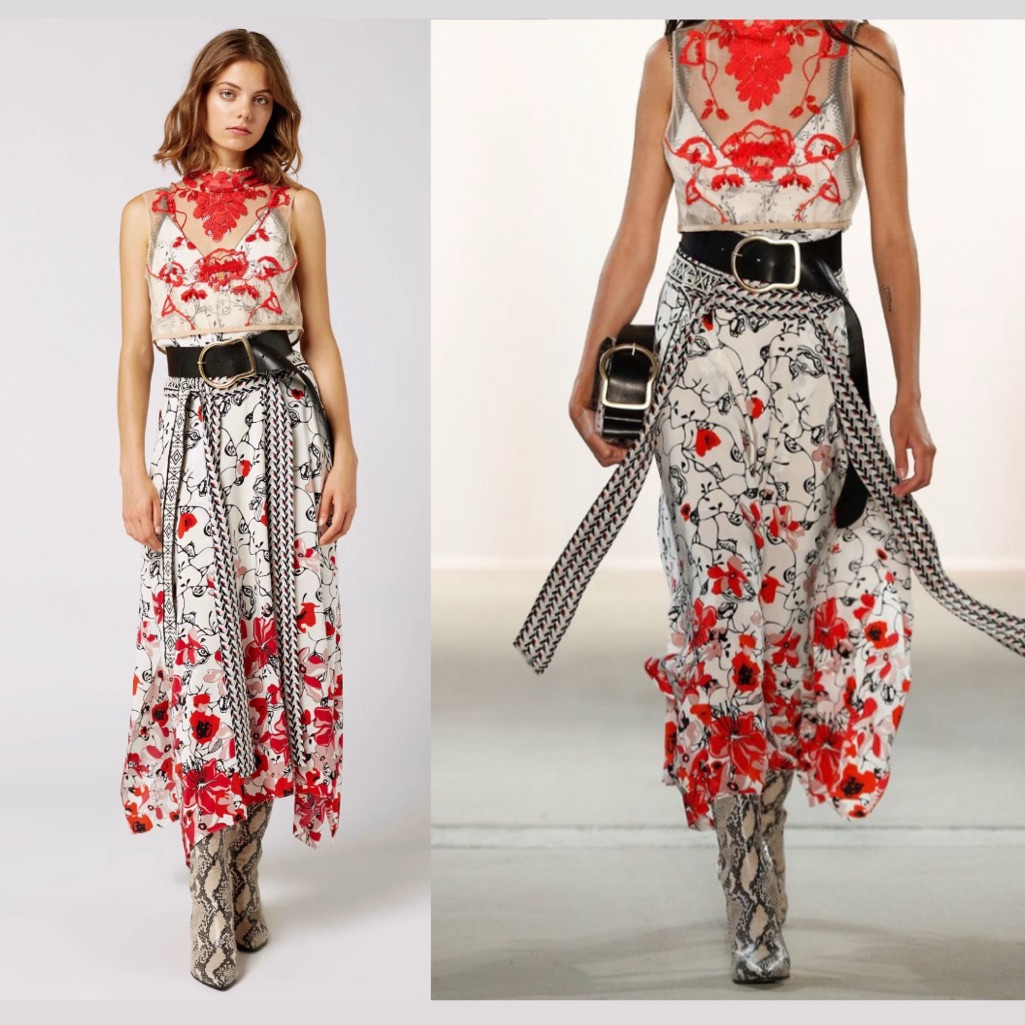 Dorothee Schumacher || Handkerchief Hem Silk Midi Skirt Floral White Red 2